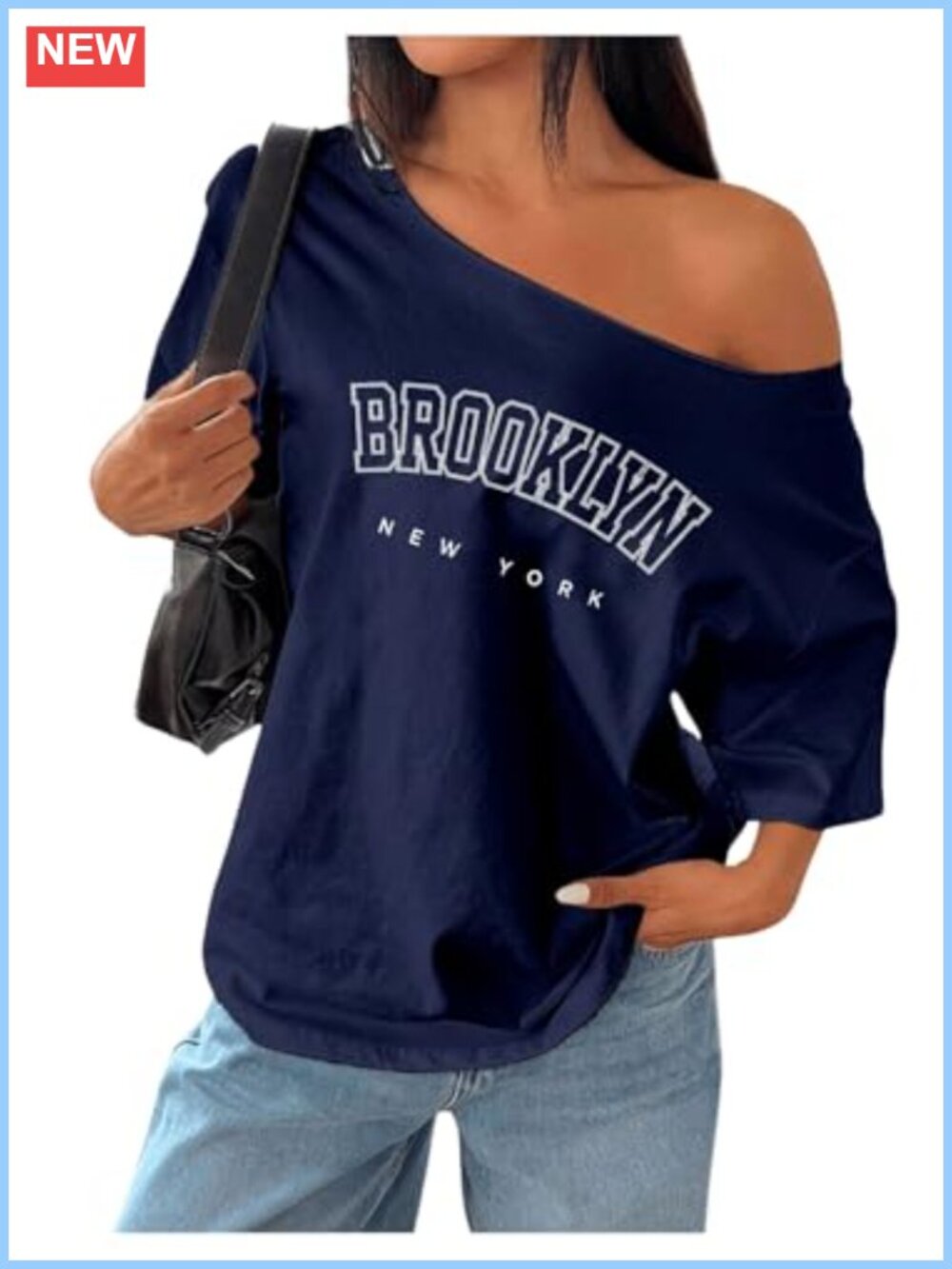 Oversized Off the Shoulder Women's Graphic Tee Shirt Y2K Vintage Letter Print